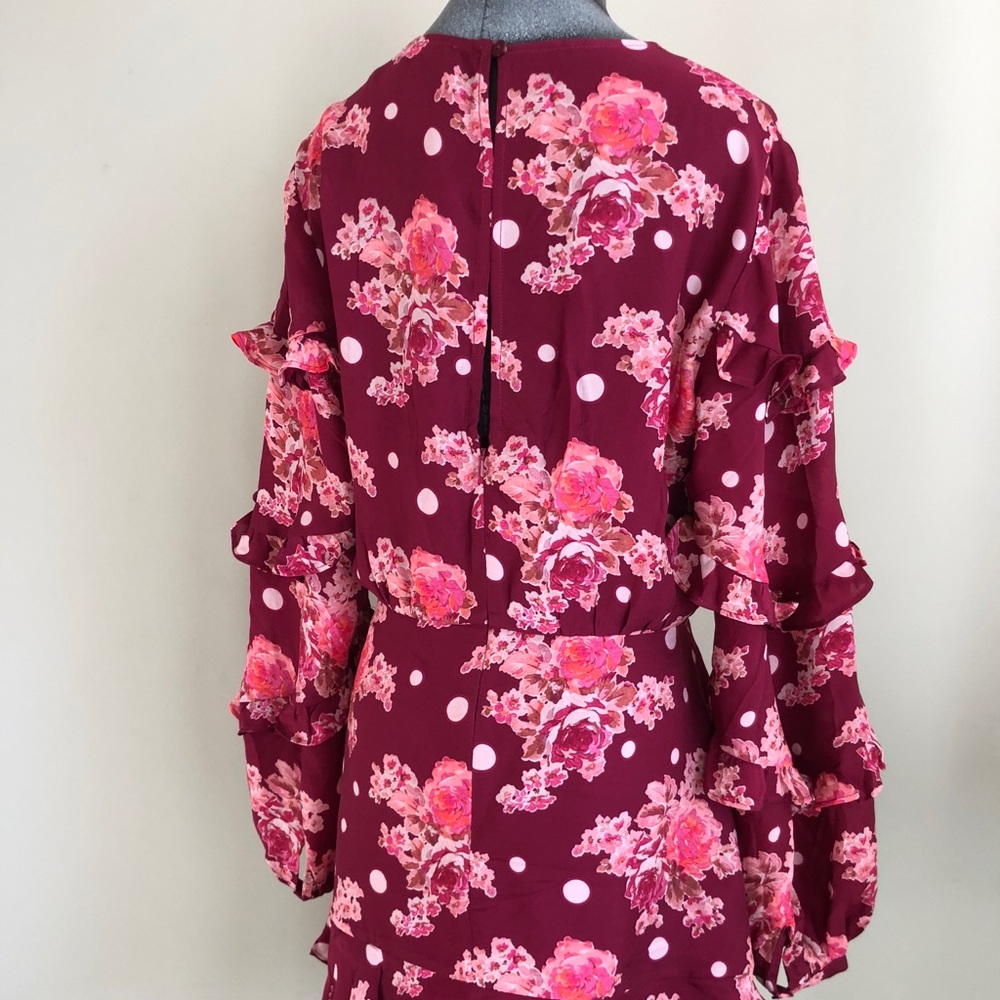 Floral Ruffle Mini Dress - Red - Picture 7 of 7